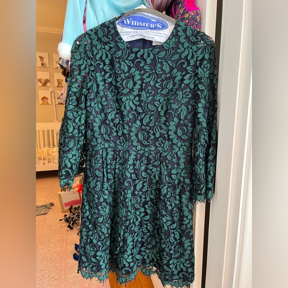 Eliza J size 8 green and navy lace dress EUC